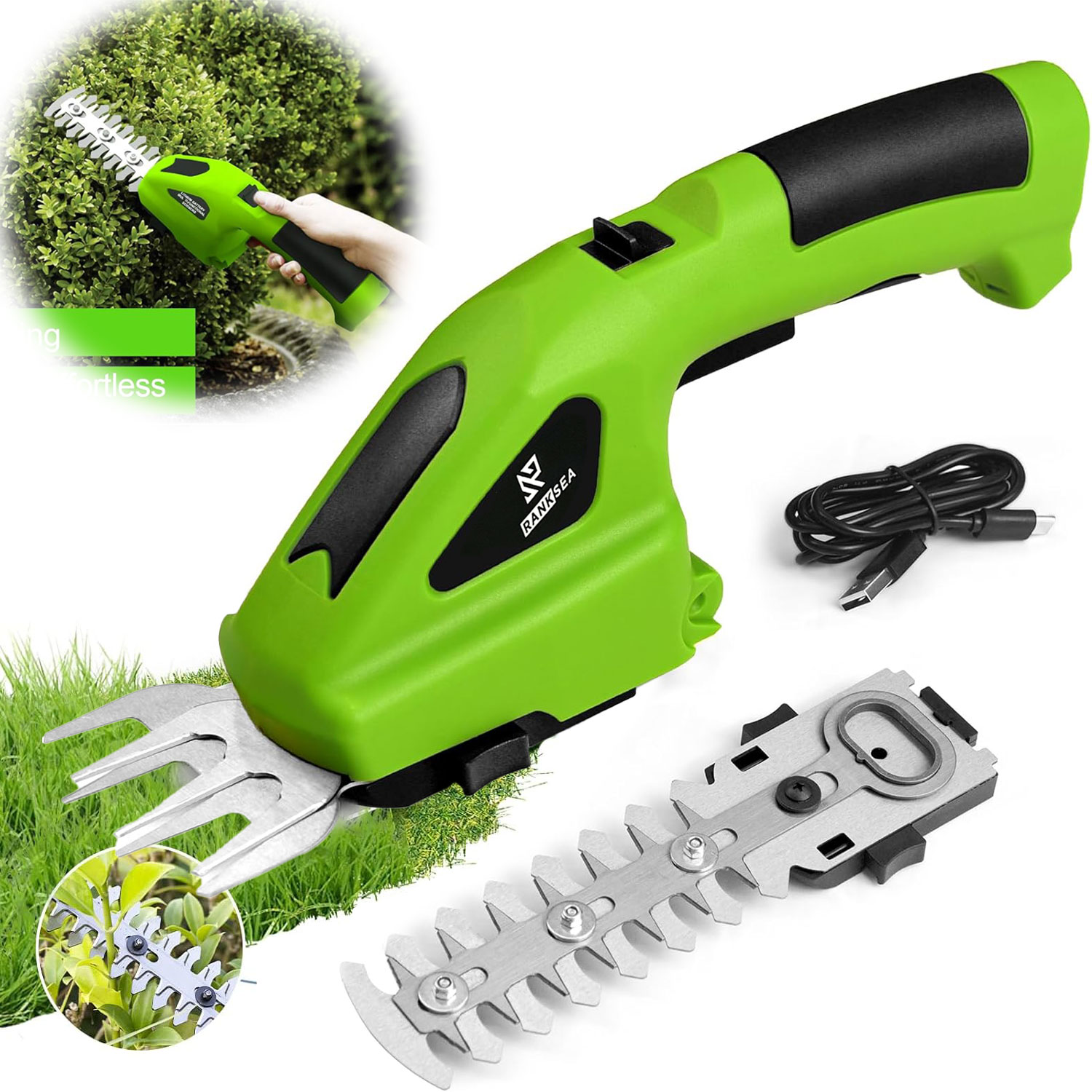 Hedge Trimmer Cordless - Cortasetos Eléctrico Inalámbrico 2 en 1,