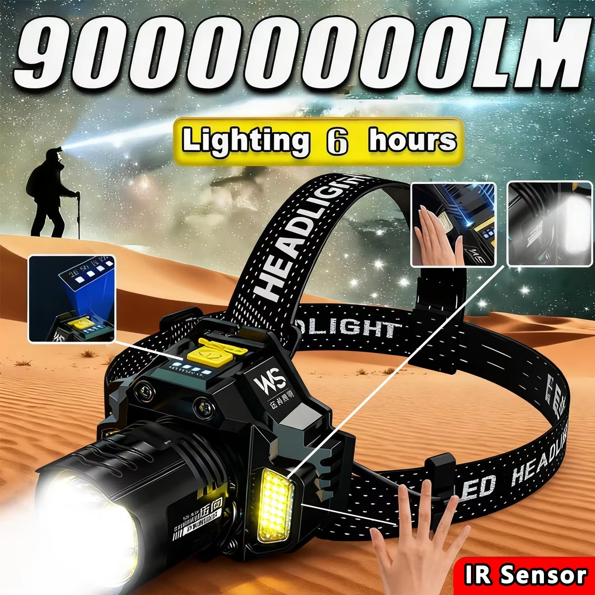 Outdoor Power Works - Potente linterna frontal LED recargable con